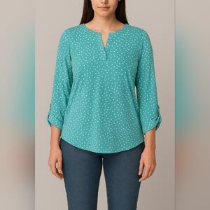 Cure green women's top with white dots